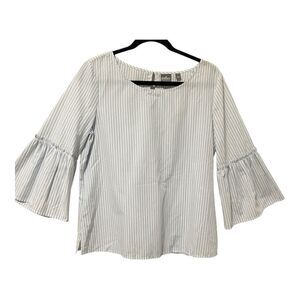 Soho New York & Company Poplin Blue White Pinstripe Bell Sleeve Top Size Medium